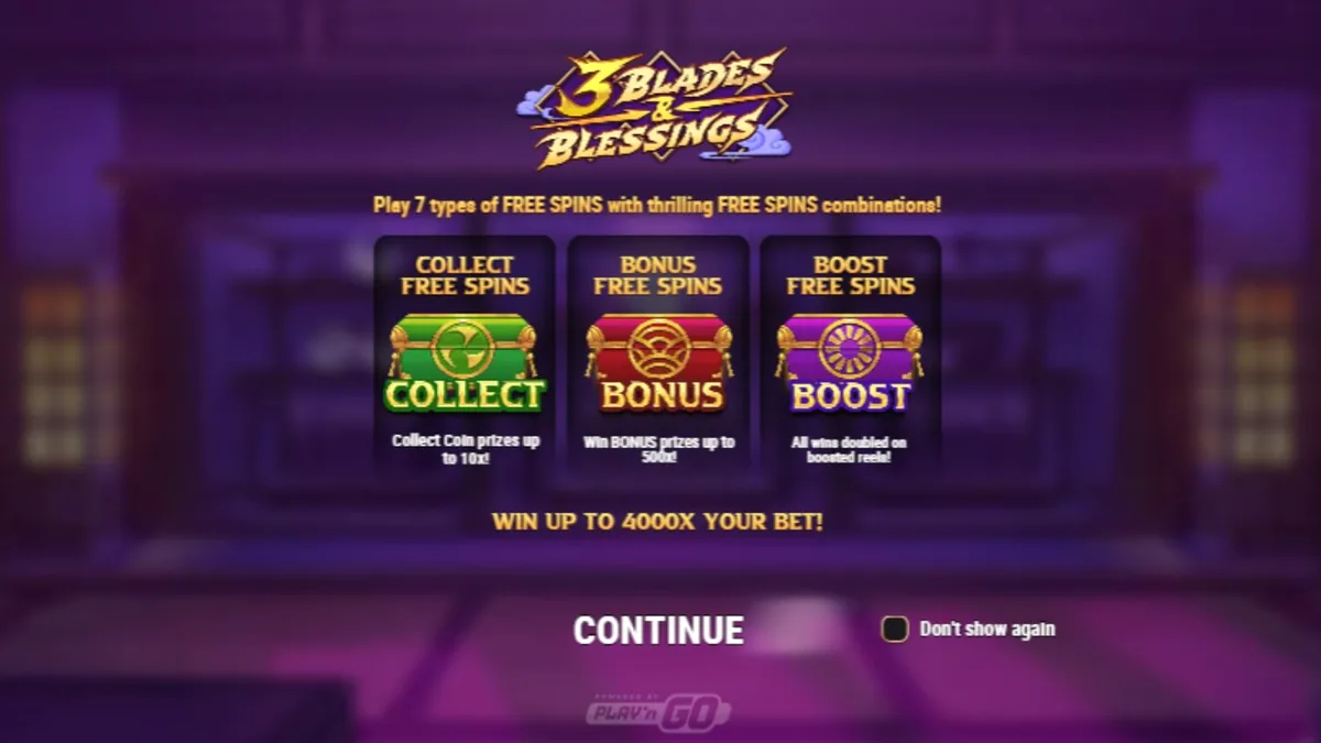 Tampilan visual slot 3 Blades & Blessing dengan tema ninja dan suasana malam Jepang.