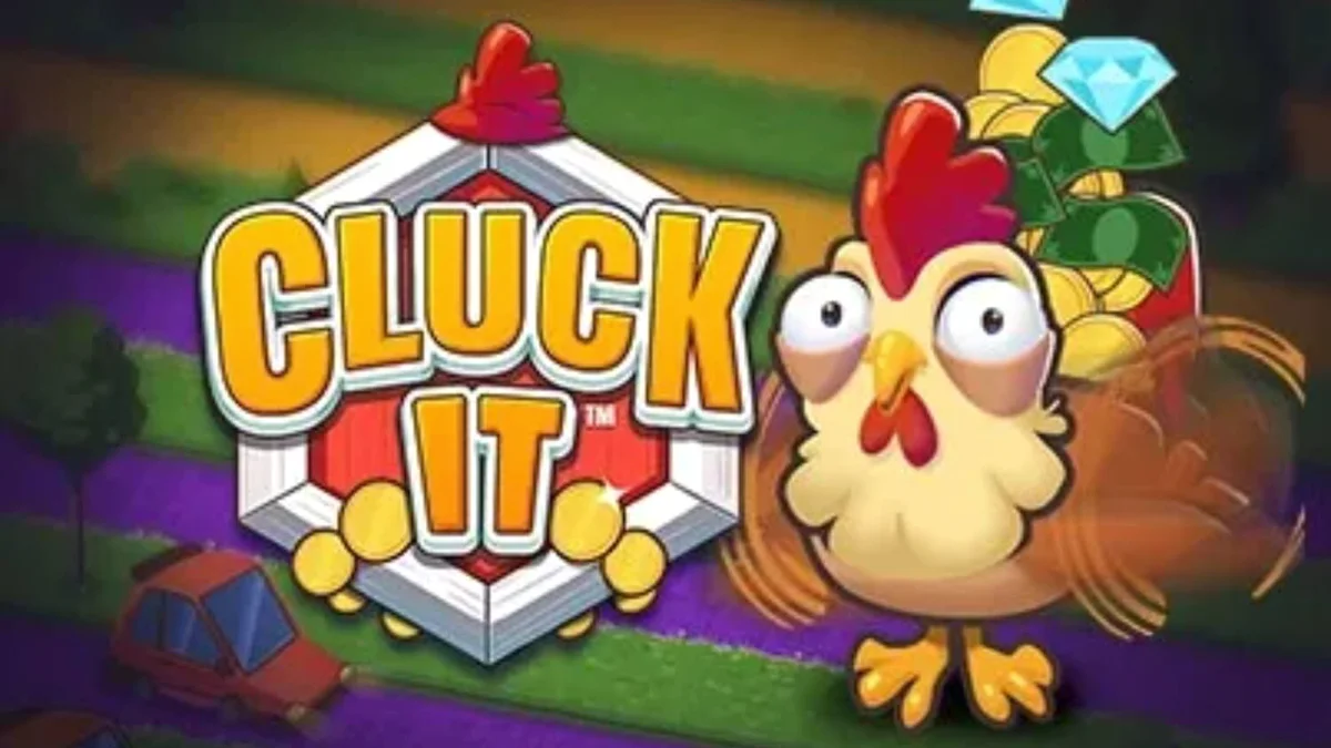 Pemandangan pedesaan yang ceria dengan karakter ayam dalam permainan Cluck It