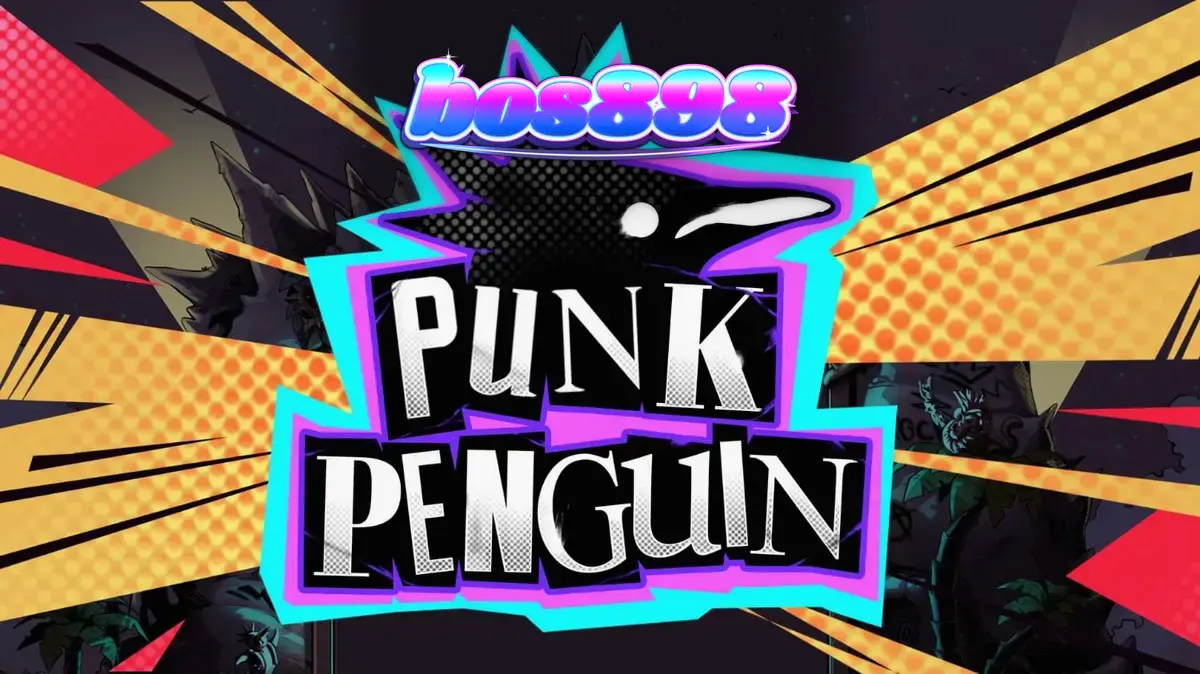 Tampilan visual slot Punk Penguin dengan tema konser punk rock yang penuh energi
