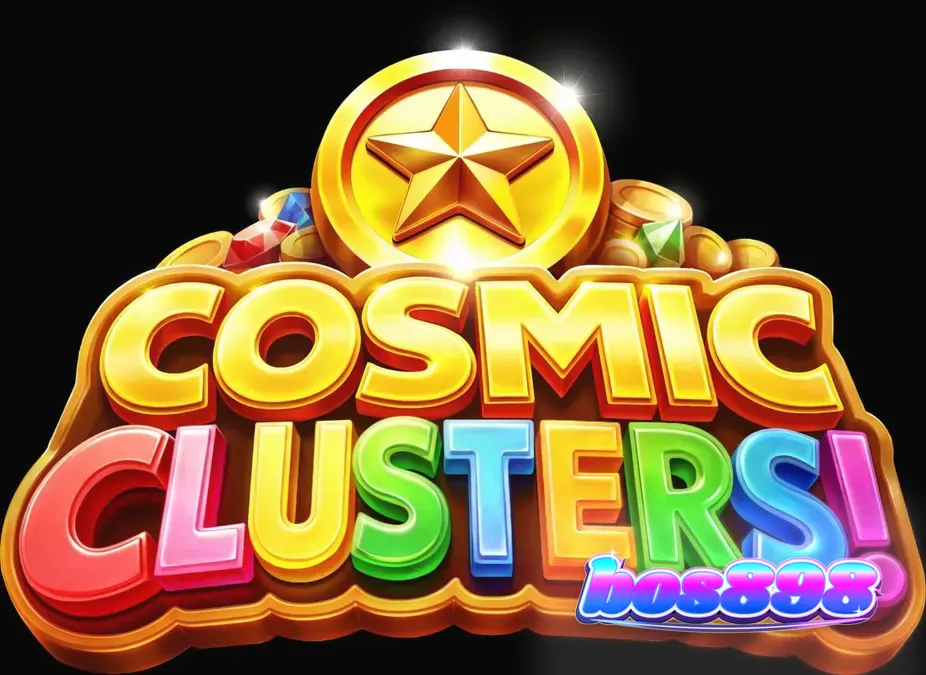 Tampilan visual slot Cosmic Clusters dengan latar belakang nebula ungu dan simbol neon.